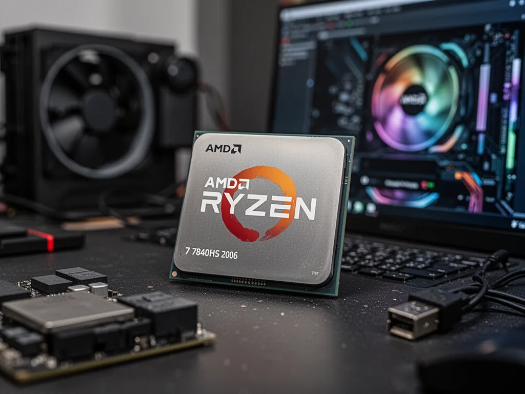 Un PC portable ouvert affiche des courbes de monitoring CPU et GPU sur un bureau sombre