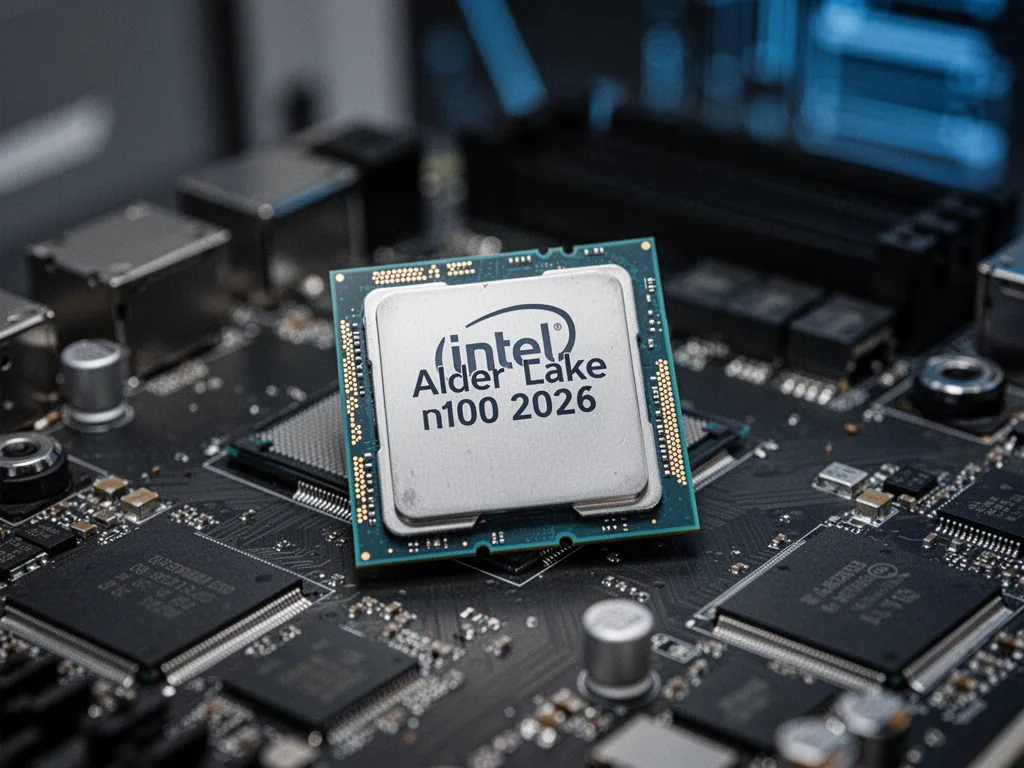 Un mini PC compact ouvert sur un bureau, avec une carte mère, un petit radiateur CPU et un SSD M.2 visibles